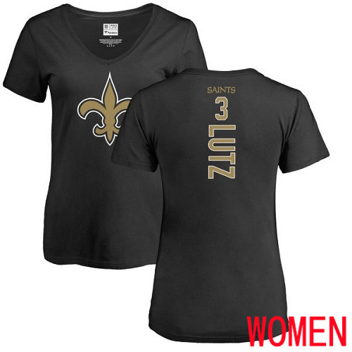 New Orleans Saints Black Women Wil Lutz Backer Slim Fit NFL Football #3 T Shirt->women nfl jersey->Women Jersey